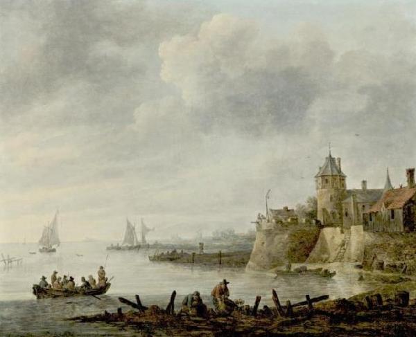 Jan van  Goyen River Scene with a Fortified Shore Norge oil painting art